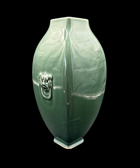 小原流 花器 華道 青磁 生け花 フラワーベース 花瓶 花入れ 貫入 陶器 インテリア 骨董品 アンティーク