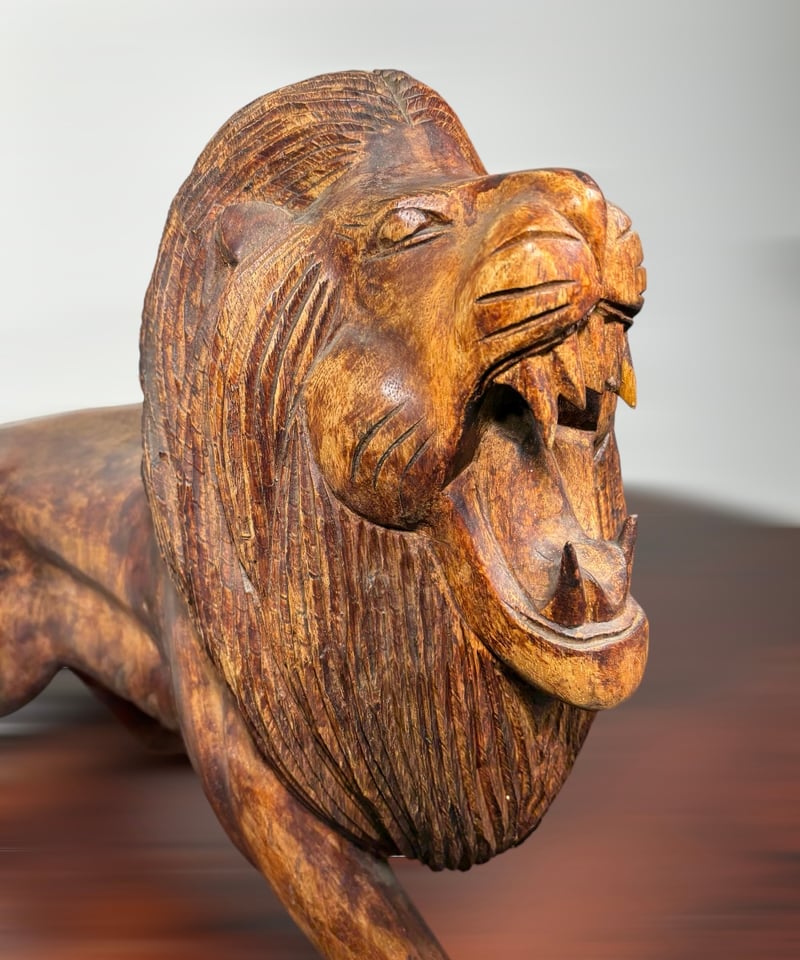 木製ライオン彫刻 約41cm 木製ライオン彫刻 約41cm 木製ライオン彫刻 約41cm 木製ライオン