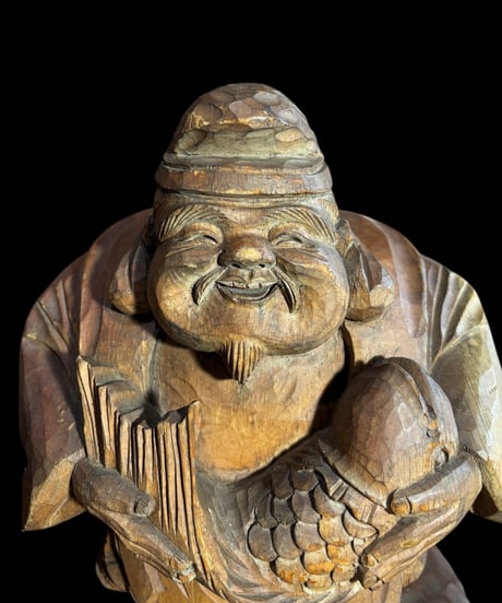 木彫り 恵比寿 大黒天 七福神 木製 恵比寿様 商売繁盛 開運 縁起物 彫刻 仏像 古美術 インテリア 置物 オブジェ 骨董品 アンティーク