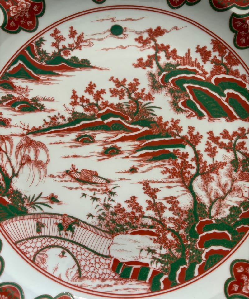 大清康熙年製 赤絵【風景・梅・松】大皿 丸皿 中国美術 盛り皿 大清康熙年製 赤絵【風景・梅・松】大皿 丸皿 中国美術 盛り皿