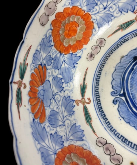 古伊万里 大鉢 [菊草花文図] 色絵 鉢 丸皿 取り皿 飾り皿 和食器 江戸 伊万里 陶器 骨董品 アンティーク