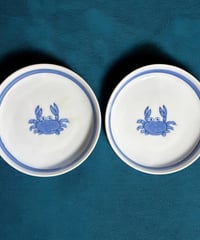 【2客セット】彩窯 染付 丸皿 カニ 小皿 取り皿 蟹 取り皿 盛り皿 陶器 和食器 骨董品 アンティーク