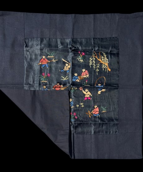 中国刺繍 [草花人物図] シルク 織物 テーブルクロス 布 タペストリー 中国雑貨 アンティーク