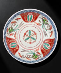 古伊万里 色絵 中鉢 孔雀草花文図 鉢 赤絵 丸皿 盛り鉢 和食器 江戸 陶器 時代物 骨董品 アンティーク