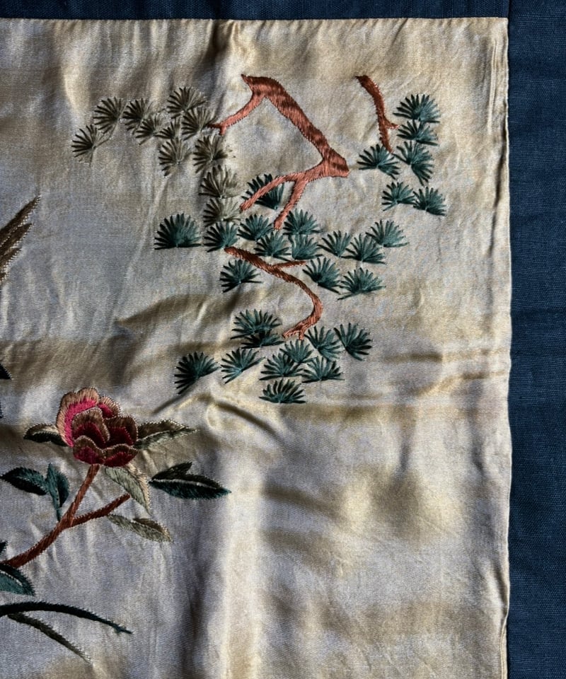 中国 刺繍 [松竹梅花鶴絵] 布 中国雑貨 中国画 刺繡画