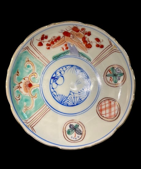 【2客セット】色絵 小皿 [松竹梅草花文鳥絵] 取り皿 盛り皿 飾り皿 和食器 骨董品 アンティーク