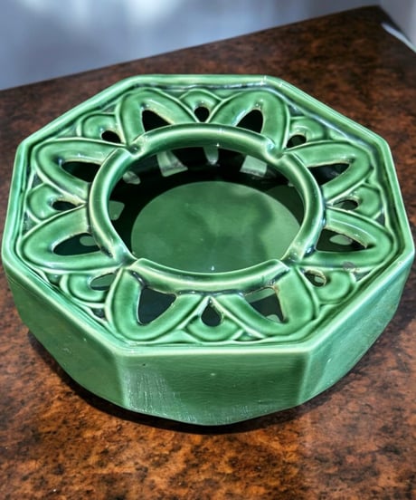 灰皿 花柄 グリーン 嗜好品 煙草 昭和 レトロ 陶器 骨董品 アンティーク