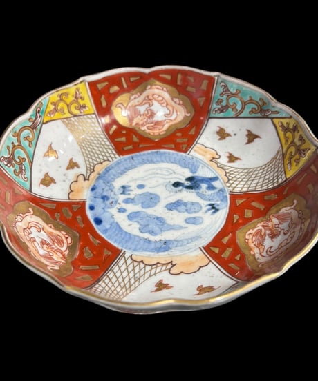 古伊万里 金襴手 赤絵 龍鳥草花文図 なます皿 冨貴長春 金彩 丸皿 取り皿 飾り皿 和食器 伊万里 陶器 骨董品 アンティーク