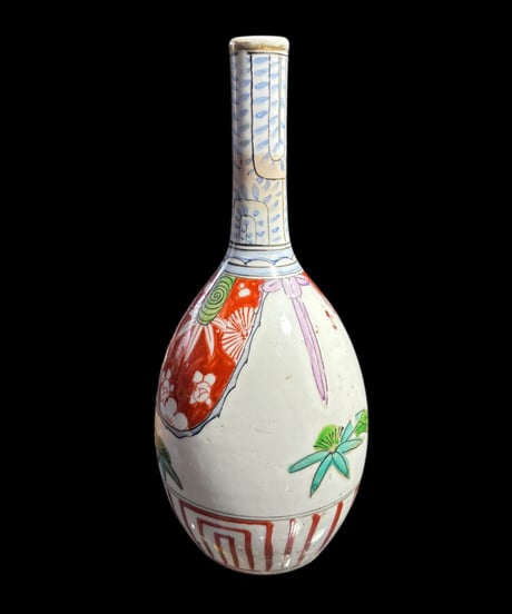 明治 大正 色絵花瓶 一輪挿し 松竹梅 フラワーベース 花入れ 花器 陶器 インテリア 骨董品 アンティーク