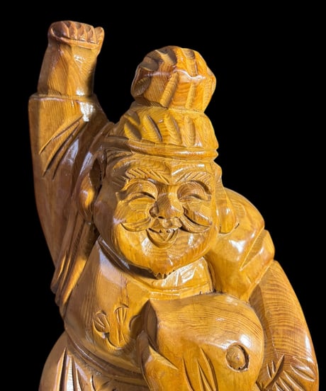 木彫り 恵比寿 七福神 木製 恵比寿様 開運 縁起物 彫刻 仏像 古美術 インテリア 置物 オブジェ 骨董品 アンティーク