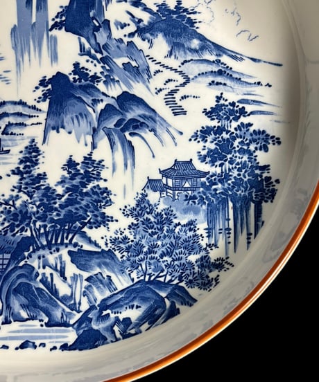染付 深皿 [風景絵] 時代物 丸皿 鉢 取り皿 盛り皿 飾り皿 レトロ 和食器 骨董品 アンティーク