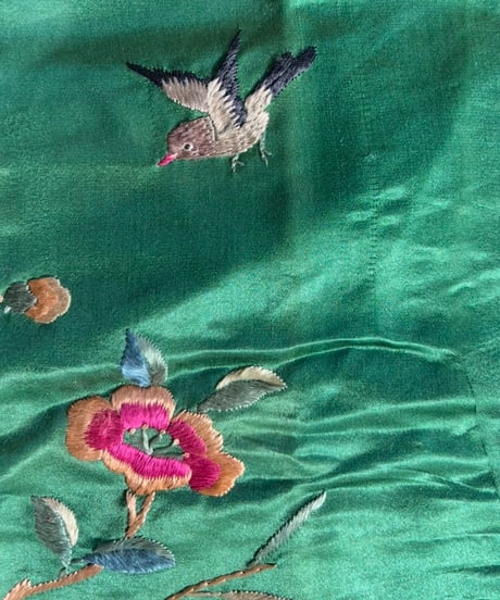 中国刺繍 [草花鳥図] シルク 織物 テーブルクロス 布 タペストリー 中国雑貨 アンティーク