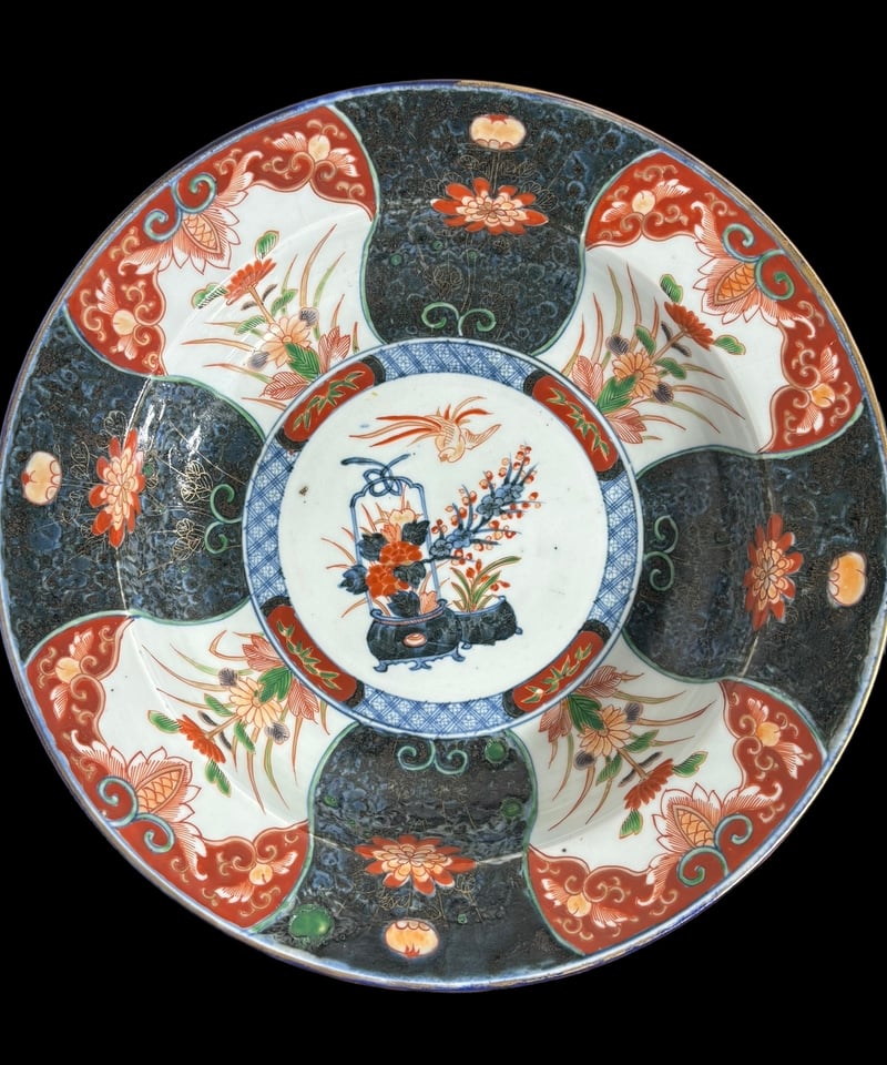 伊万里 大皿 [草花鳥紋絵] 色絵 盛り皿 飾り皿 器 古伊万里 江戸