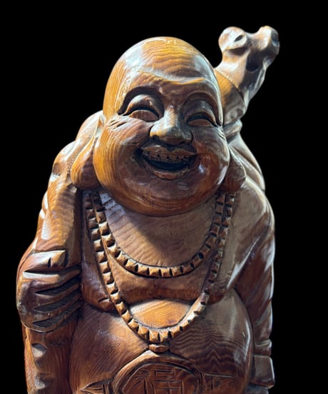 木彫り 布袋尊 七福神 木製 布袋様 商売繁盛 縁起物 彫刻 仏像 古美術 インテリア 置物 オブジェ 骨董品 アンティーク