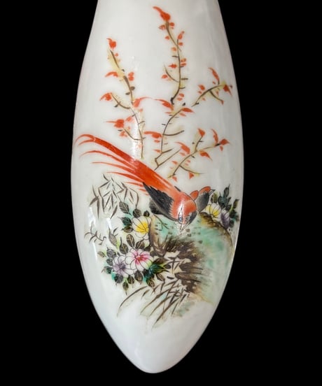 中国現地買入 一輪挿し [草花鳥] 壁掛け 中国雑貨 花瓶 フラワーベース 色絵 陶磁器 陶器 骨董品 アンティーク