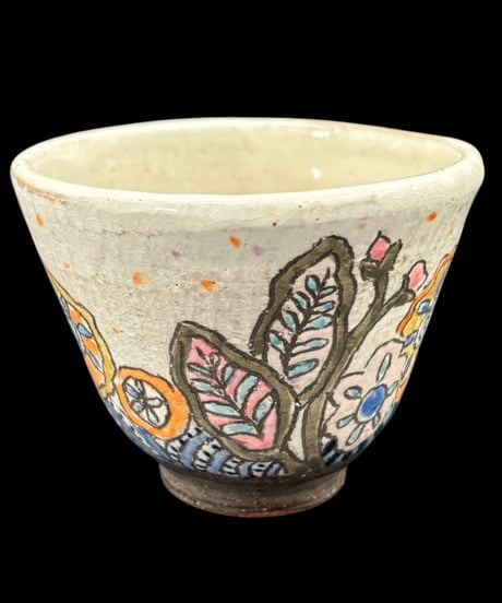 手描き 湯呑み 花柄 茶器 茶道具 器 陶器 作家物 骨董品 アンティーク