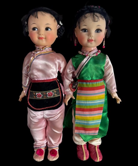 【2体セット】中国 民族人形 1970年代 女の子 縁起物 民族衣装 インテリア コレクション 置物 オブジェ 時代物 骨董品 アンティーク