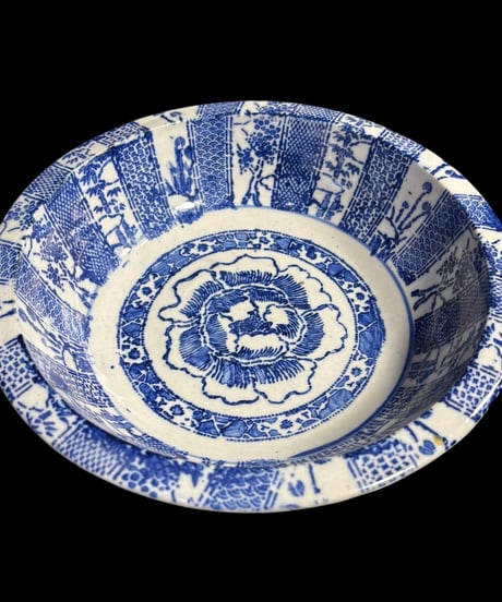 明治期 染付 大鉢 牡丹文図 松竹梅 深鉢 鉢 時代物 取り皿 飾り皿 和食器 大正 陶器 骨董品 アンティーク