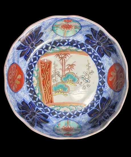 古伊万里 大鉢 [松竹梅草花文図] 色絵 鉢 丸皿 取り皿 飾り皿 和食器 江戸 伊万里 陶器 骨董品 アンティーク