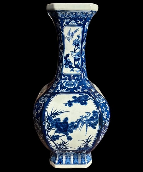 壺 青白磁 中国雑貨 染付 フラワーベース 花瓶 花入れ 花器 陶器 シノワズリ 古美術 骨董品 アンティーク