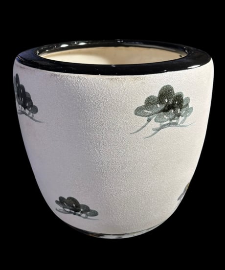 火鉢 松 モノトーン 金魚鉢 睡蓮鉢 壺 陶器 時代物 古道具 昭和 レトロ 骨董品 アンティーク