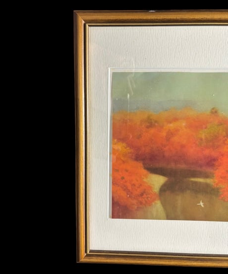 日本画 奥田元宋 和風 紅葉 湖 楓 額装 壁掛 絵画 色絵 雑貨 インテリア アンティーク コレクション