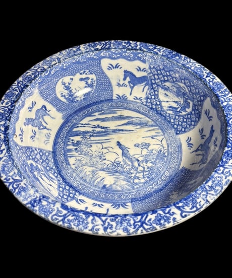 古伊万里 大鉢 馬草花風景文図 盛り鉢 色絵 鉢 取り皿 飾り皿 和食器 陶器 時代物 骨董品 アンティーク