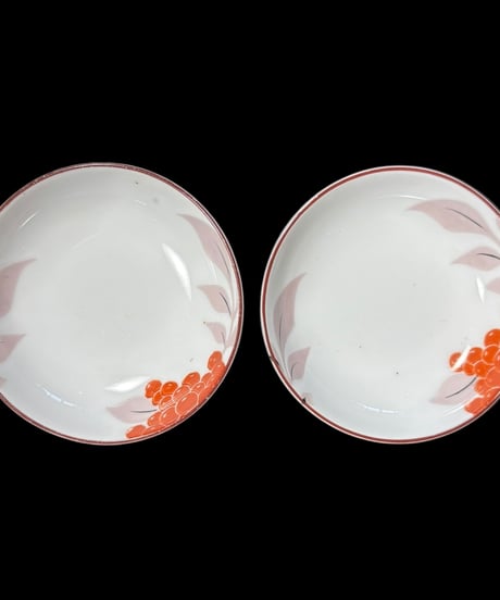 【2客セット】オールド東陶 南天柄 東洋陶器 小皿 丸皿 平皿 取り皿 盛り皿 飾り皿 和食器 骨董品 アンティーク