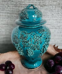 蓋付き 壺 [葡萄] 中国雑貨 フラワーベース 花瓶 花入れ 丸壺 花器 陶器 ブドウ ぶどう 古美術 骨董品