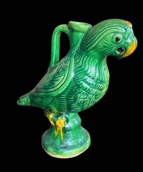 ヴィンテージ オウム 一輪挿し [大] 唐風 中国雑貨 花瓶 フラワーベース 色絵 陶磁器 陶器 骨董品 アンティーク