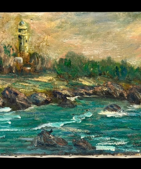 油絵 「海」 風景 油彩 額装 額 壁掛 絵画 色絵 雑貨 インテリア アンティーク コレクション