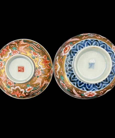 【5客セット】 古伊万里 錦手 金彩 色絵 鳳凰桐葉文図 明治 蓋付き椀 茶碗 汁椀 蓋物 和食器 陶器 骨董品 アンティーク