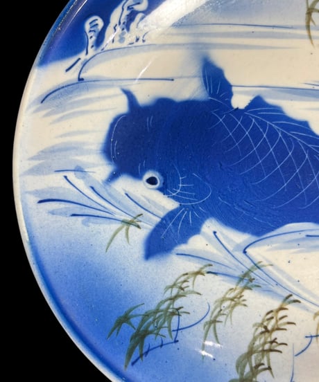 【4客セット】江戸期 古伊万里 染付 鯉皿 滝登り 絵皿 丸皿 鯉 取り皿 盛り皿 飾皿 時代物 和食器 骨董品 アンティーク
