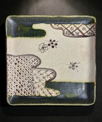 織部焼 四方皿 在銘 四角皿 作家物 角皿 菓子器 菓子皿 茶道具 織部 工芸品 和食器 骨董品 アンティーク