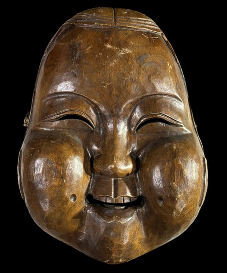 能面 木彫り お面 小面 お多福様 おたふく様 彫刻 仏面 飾り 木面 壁掛け 縁起物 古美術 インテリア 骨董品 アンティーク
