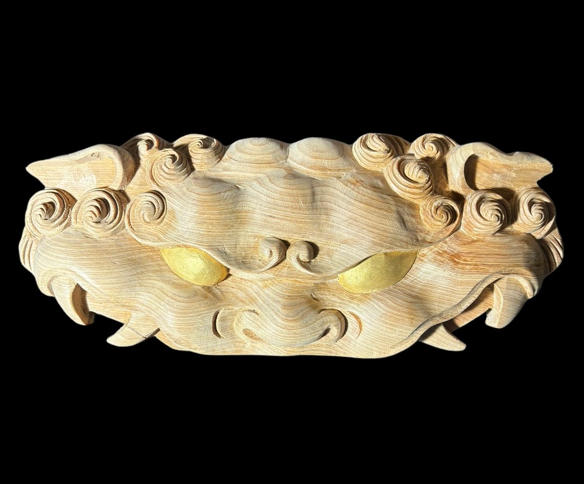 ◆◆【獅子噛み】社寺仏閣、山車、神輿　だんぢり彫刻部材　幅30ｃｍ 在庫処分品！【獅子噛み】 山車、だんぢり、神輿前山彫刻部材 幅