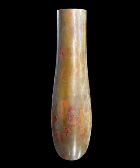 晴雲 斑紫銅花瓶 鋳型 斑紫銅 丸形 フラワーベース 花入れ 花器 共箱 インテリア 作家物 工芸品 骨董品 アンティーク