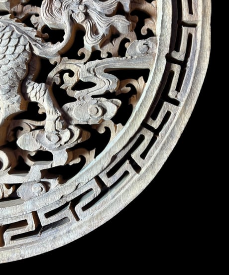 中国手彫り彫刻パネル [麒麟] 木彫り 中国 木製 和風 手彫り 彫刻 キリン 中国雑貨 壁飾り インテリア レトロ アンティーク