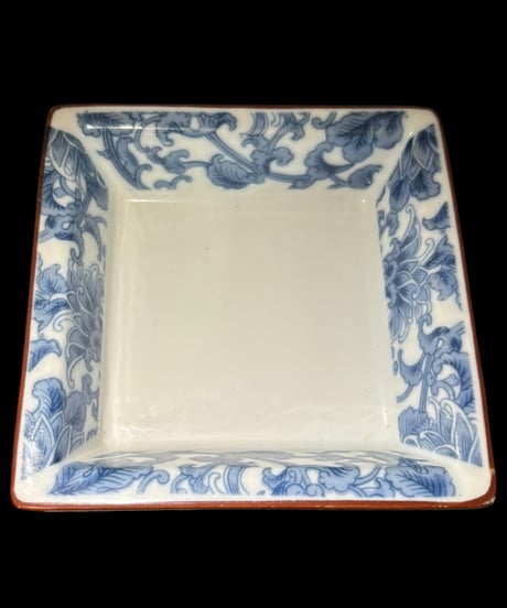 染付 四角皿 [草花] 小鉢 小皿 取り皿 盛り皿 飾り皿 和食器 骨董品