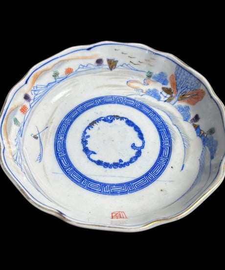 【3客セット】 古伊万里 色絵 なます皿 松竹梅山水風景図 丸皿 取り皿 飾り皿 和食器 伊万里 陶器 骨董品 アンティーク