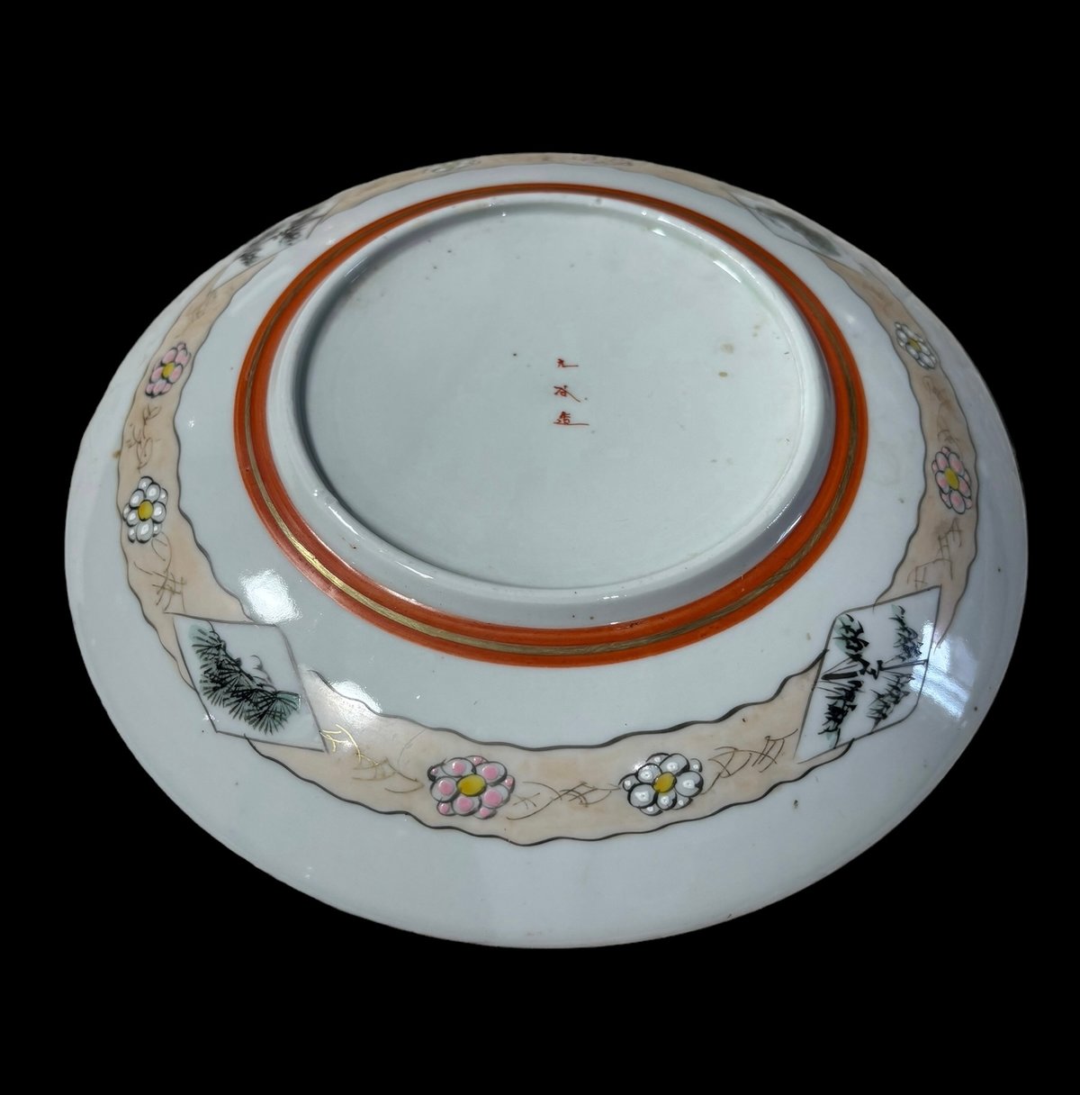 希少!!】九谷造 色絵 金彩 [松竹梅鳥文風景窓絵 粉彩人物絵