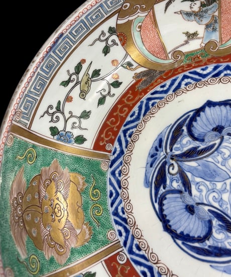 【現品限り!!】伊万里 大鉢 [獅子人物鳥草花文] 金彩 赤絵 色絵 鉢 丸皿 盛り皿 飾り皿 古伊万里 古美術 明治 和食器 骨董品 アンティーク