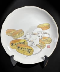 宮内庁御用達 深川製磁 有田焼 絵皿 ネズミ 子 色絵 干支 プレート 丸皿 取り皿 飾り皿 縁起皿 骨董品 アンティーク