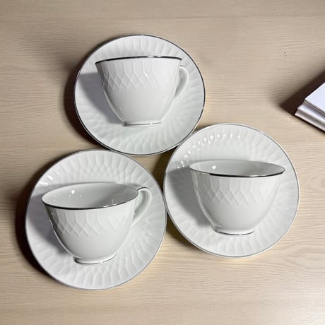 【3客揃】Noritake 7160 カップ&ソーサー ホワイト ノリタケ 日本陶器会社 マグカップ 紅茶 コーヒー カップ 茶器 昭和 レトロ アンティーク