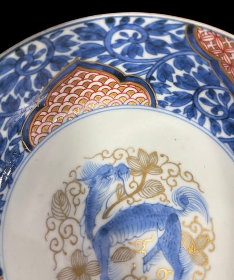 明治時代 古伊万里 小鉢 獅子草花文図 金彩 染付 赤絵 盛り鉢 色絵 鉢 取り皿 飾り皿 陶器 伊万里 時代物 骨董品 アンティーク