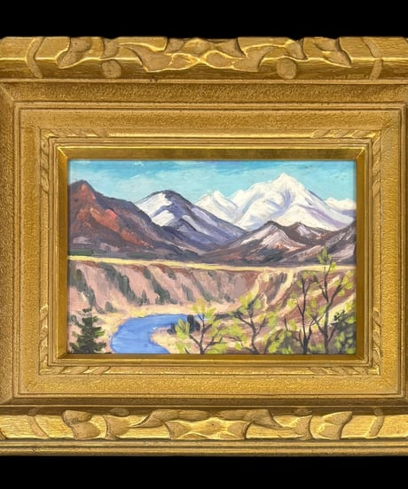 文部大臣賞受賞 蒲生栄一 油絵 谷川連峯遠望 サイン入り 金額 風景 油彩 額装 額 壁掛 絵画 色絵 雑貨 インテリア アンティーク コレクション