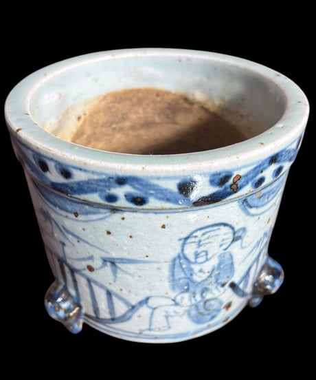 盆栽鉢 染付 [人物絵] 中国雑貨 ようぼん 鉢 陶器 中国 古美術 骨董品 アンティーク