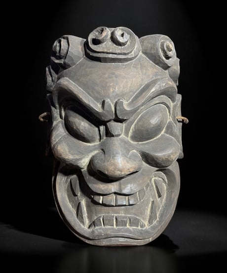 竃神 木彫面 彫刻 鬼面 天狗 飾面 縁起物 古美術 時代物 インテリア 骨董品 アンティーク