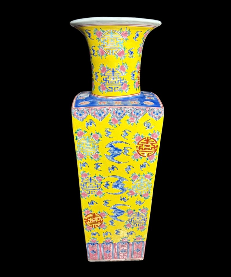 コレクター買取品 中国美術 黄釉牡丹文瓶 乾瓦窯 鶴首花瓶 花器 コレクター買取品 中国美術 黄釉牡丹文瓶 乾瓦窯 鶴首花瓶 花器