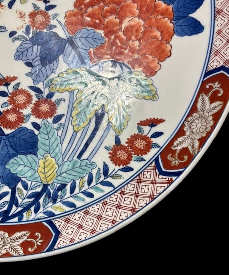 有田焼 哲山作 色絵 染錦 芙蓉文図 絵皿 大皿 取り皿 飾り皿 伊万里 陶器 作家物 骨董品 アンティーク